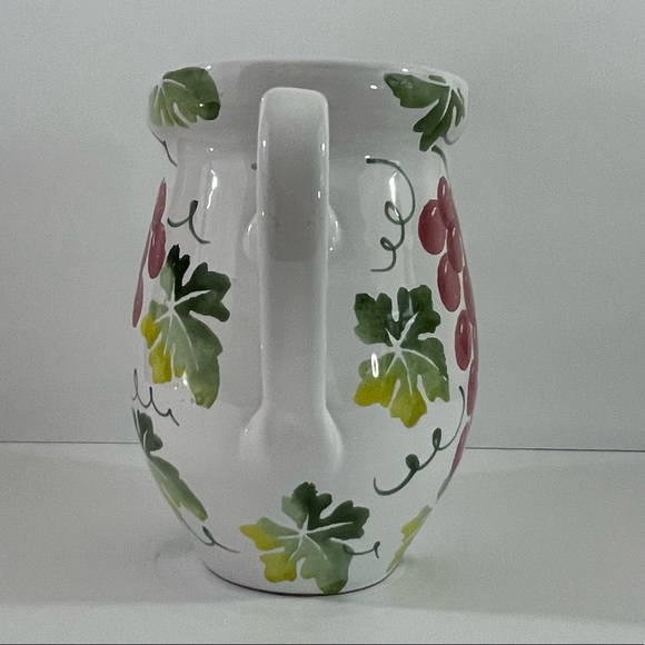 Pier 1 Imports Hand painted Pitcher Grapes & Vines Made In Italy 8” Tall - Picture 2 of 9